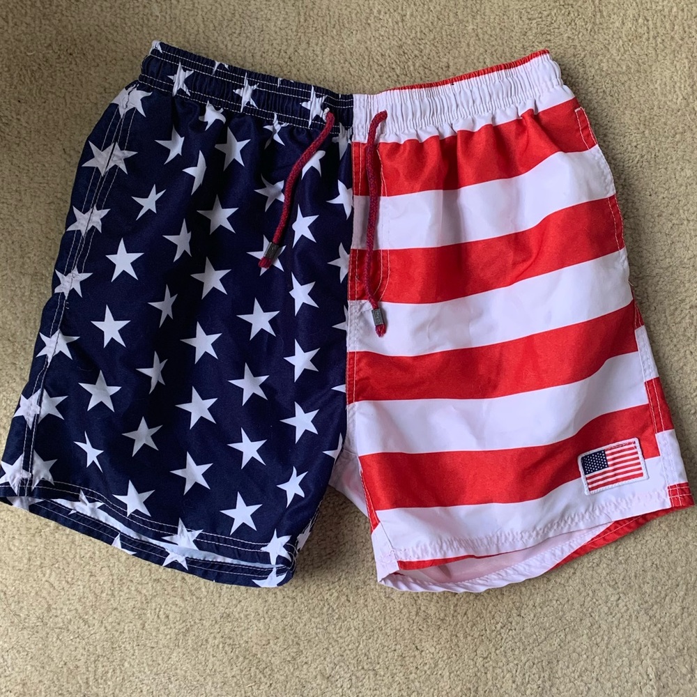 American Flag Stretch Band Swim Trunks